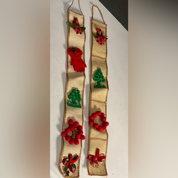 VTG 2 Christmas Banners Wall Door Hangers Cardinals Bells Trees HANDMADE - Picture 1 of 11